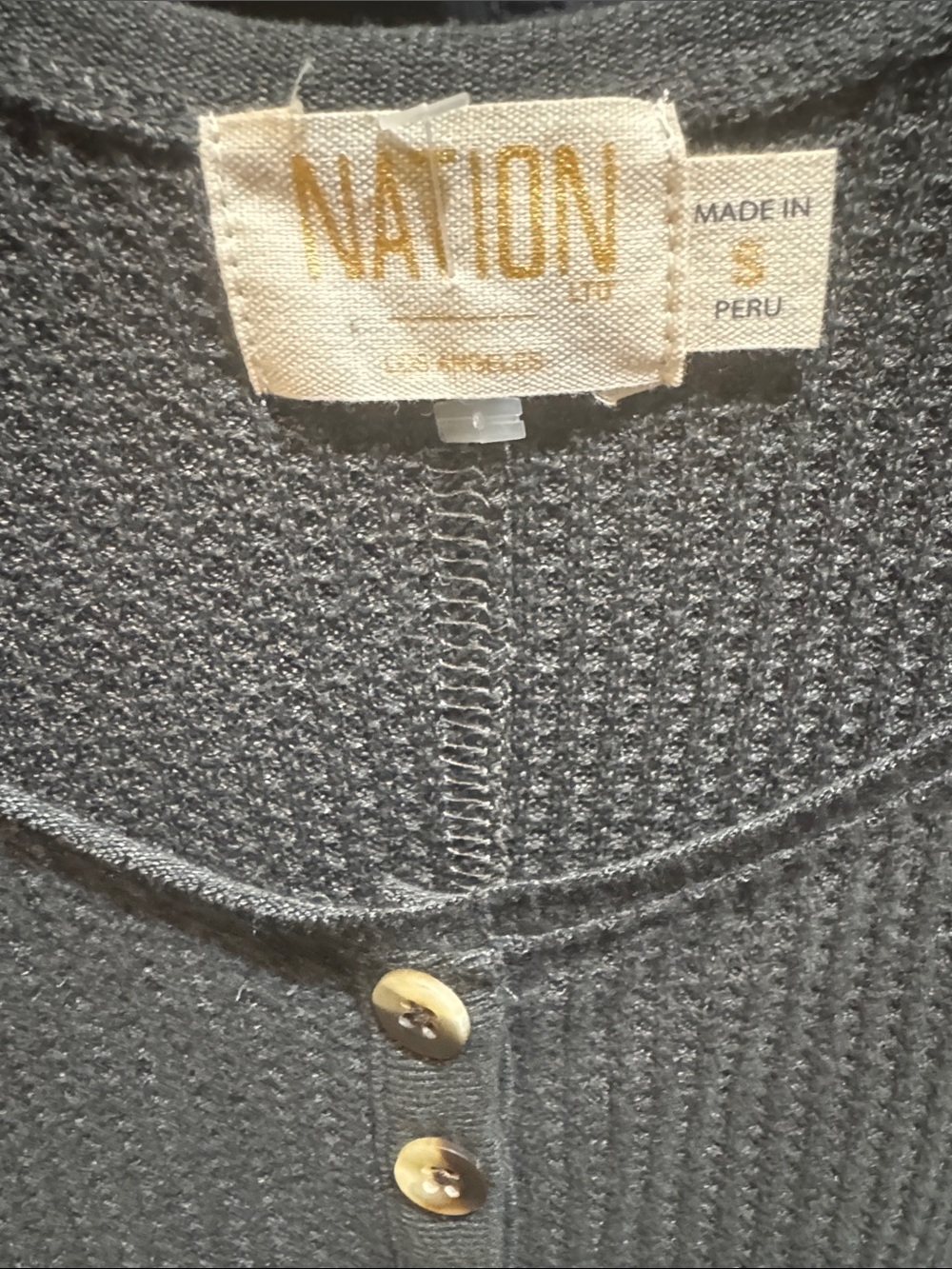 Nation LTD dark green Ribbed Button-Up Henley